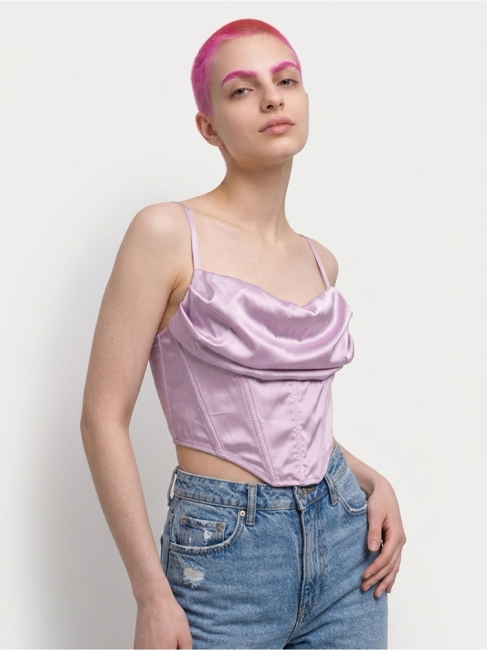 NWOT Urban Outfitters Pink Satin Draped Corset Crop Top Medium